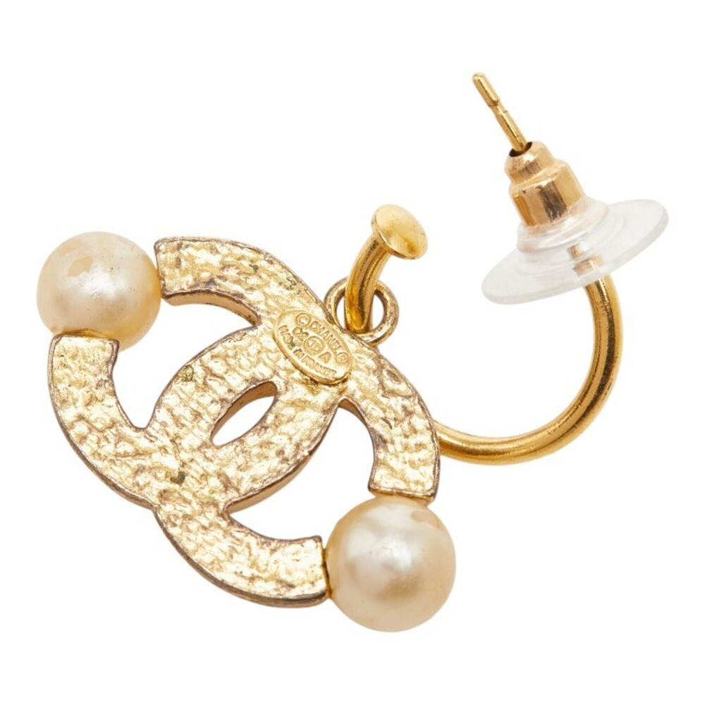 Chanel Coco Mark Earrings, Gold Plated, Faux Pearl, Women's CHANEL - Picture 4 of 6